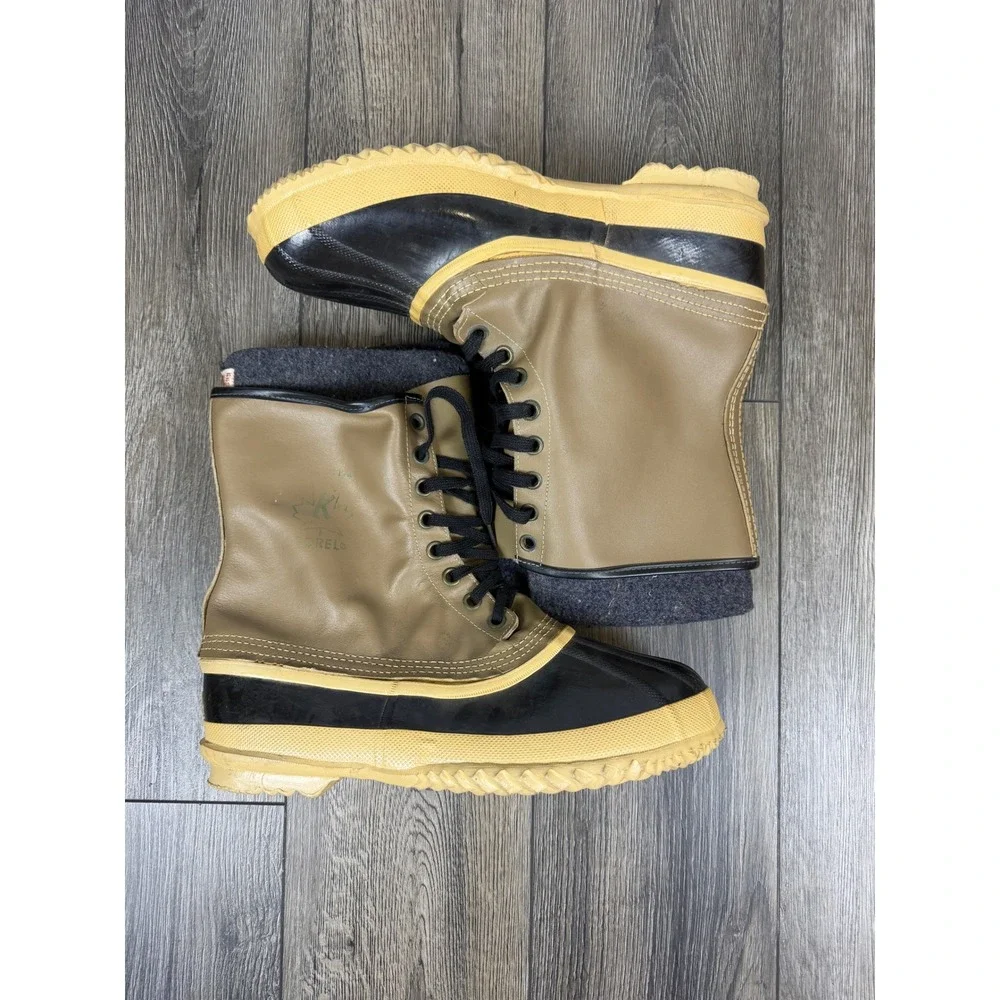 Sorel Vintage Caribou Pac Boots Tan Black Size 12 Winter Snow Waterproof Mens